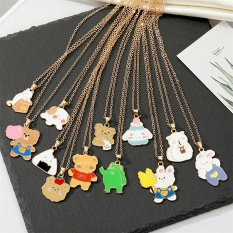 trend cute cartoon animal pendant necklace fashion bear frog rabbit collarbone chain NHGO594487's discount tags