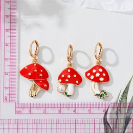 cute metal dripping oil pearl contrast color red mushroom earringspicture8