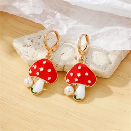 cute metal dripping oil pearl contrast color red mushroom earringspicture9