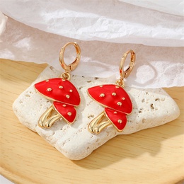 cute metal dripping oil pearl contrast color red mushroom earringspicture10
