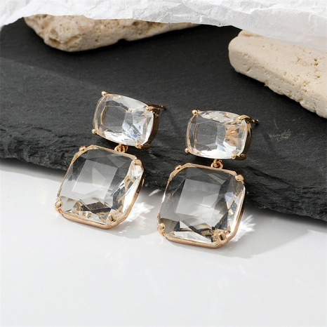 simple geometric square crystal transparent glass large earrings's discount tags