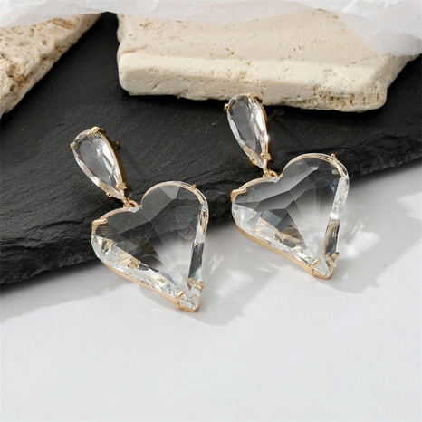 simple heart crystal transparent glass heart long earrings's discount tags