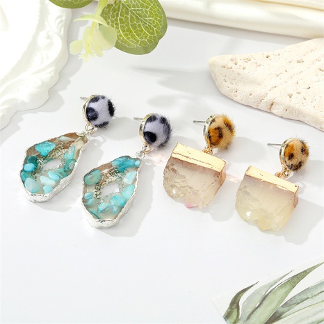fashion small gravel resin retro natural stone hollow geometric leopard earrings's discount tags