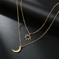 Fashion Simple Stainless Steel Sun Moon Multilayer Inlaid Zircon Necklace