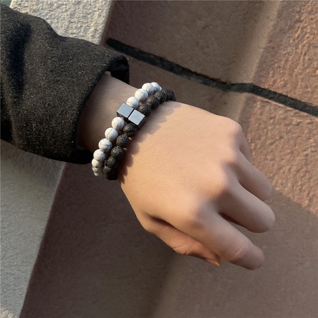 Fashion white turquoise volcanic stone couple bracelet's discount tags