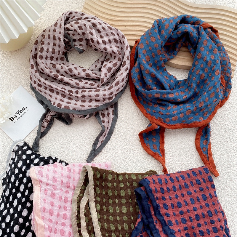 Doublesided plaid polka dot cotton linen diamond scarf female decorative scarf