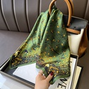 New pastoral green floral floral crimping silk mulberry silk 70cm square scarfpicture7