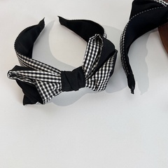 Korean headband black retro plaid bow fabric wide-brimmed headwear