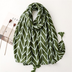 fashion tropical plant leaf veins cotton and linen hand-feeling herringbone pattern silk scarf