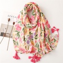 wholesale color tropical plant flower printing cotton and linen long hanging tassel shawl womenpicture7