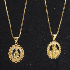 retro religious ornament copper gold-plated micro-inlaid zircon geometric pendant necklace