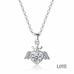 Fashion Micro-set Zircon Wings Heart-shaped Crown Necklace Copper Necklace