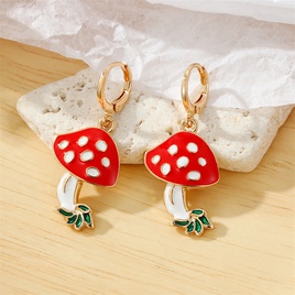 cute metal dripping oil pearl contrast color red mushroom earringspicture14