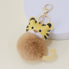 mignon en cuir chat tigre fourrure boule porte-clés bagages décoration de voiture pendentif cadeaux
