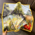 European and American style oil painting flowers silk mulberry twill 70cm square scarfpicture11