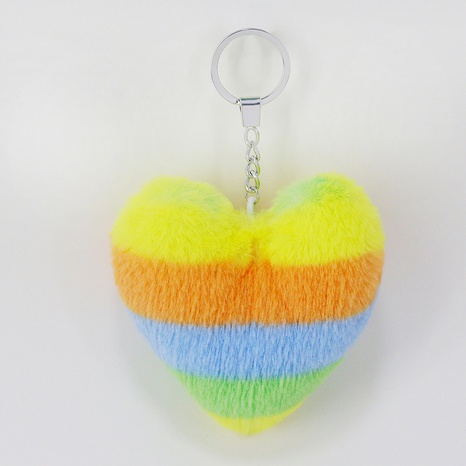 Rainbow Plush Peach Heart Multicolor Stitching Imitation Rabbit Fur Keychain's discount tags