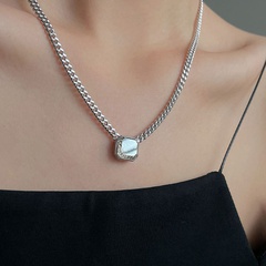 Korean diamond-encrusted square necklace female light luxury copper collarbone chain