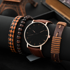 Weinlese-Männer gesetzter Armband-Brown-Gurt-runde Zeiger-Quarz-Uhr-Großverkauf