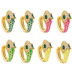 2022 new snake-shaped ear buckle bohemian color oil drop earrings copper jewelry