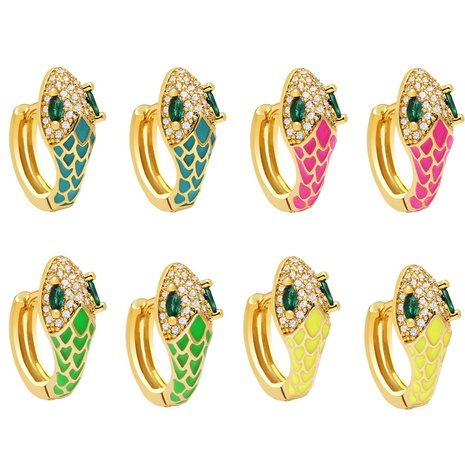 2022 new snake-shaped ear buckle bohemian color oil drop earrings copper jewelry's discount tags