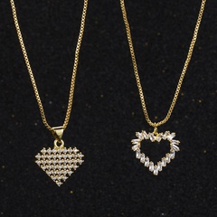 fashion copper gold-plated zircon hollow heart-shaped pendant necklace female