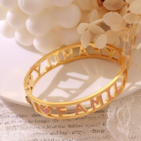 fashion hollow heart pink letter titanium steel bracelet NHMIL600231's discount tags