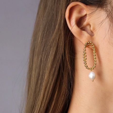 retro pearl rice bead chain double tassel titanium steel earrings wholesale's discount tags
