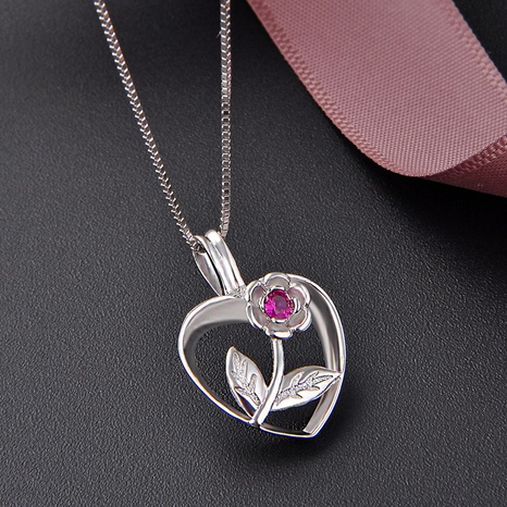 Mode coeur creux zircon S925 argent fleur Saint Valentin bijoux pendentif sans chaîne's discount tags