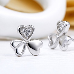S925 sterling silver clover earrings female sweet Korean heart-shaped jewelry