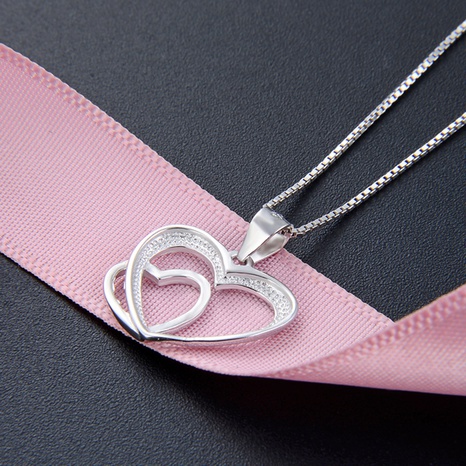 simple hollow double heart s925 silver simple pendant no chain NHDNF600344's discount tags