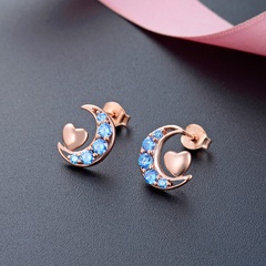 simple diamond-set moon heart S925 silver earrings Korean zircon women's earrings