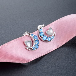 simple diamondset moon heart S925 silver earrings Korean zircon womens earringspicture7