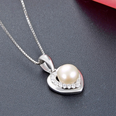 s925 sterling silver heart pearl necklace zircon silver pendant no chain NHDNF600385's discount tags