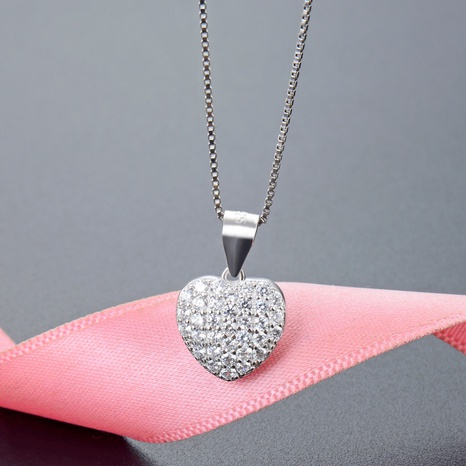 fashion geometric S925 silver zircon romantic heart pendant no chain NHDNF600392's discount tags