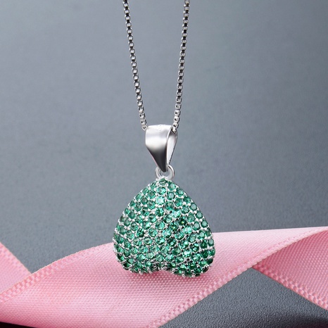 fashion heart-shaped accessories s925 silver green zircon necklace pendant no chain NHDNF600398's discount tags