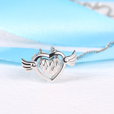Alas en forma de corazón S925 plata esterlina moda simple corazón ángel colgante sin cadena's discount tags