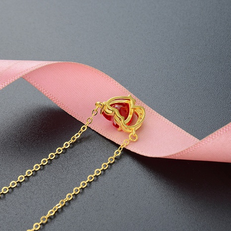 Collar de diamantes rojos en forma de corazón doble para mujer, joyería de plata de ley S925's discount tags