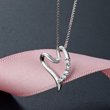 simple hollow heart-shaped clavicle chain accessories s925 silver zircon pendant NHDNF600435's discount tags