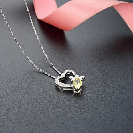 simple fashion yellow s925 silver zircon clavicle chain heart-shaped pendant NHDNF600439's discount tags