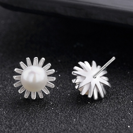 Korean new popular accessories s925 sterling silver pearl sunflower earrings wholesale  NHDNF600442's discount tags