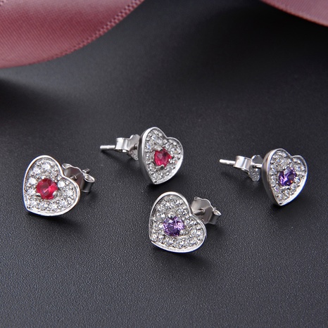 Simple Heart Zircon Stud Earrings S925 Silver Diamond Valentine's Day Jewelry NHDNF600471's discount tags