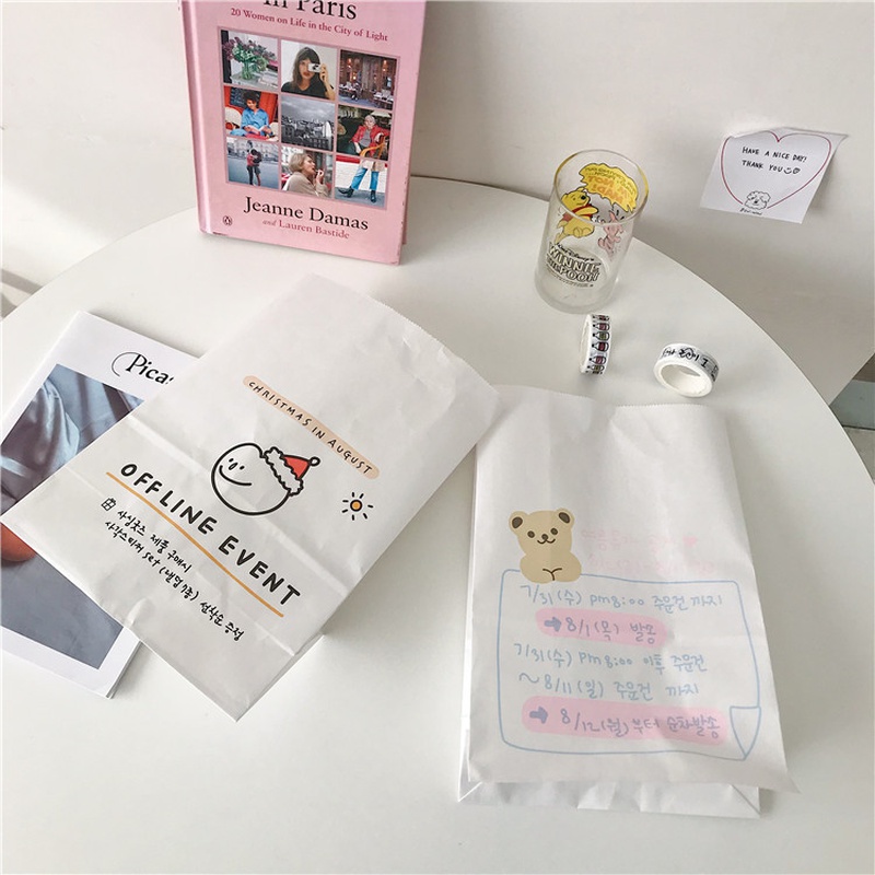 cartoon cute bear color printing gift bag bread bag white packaging bag