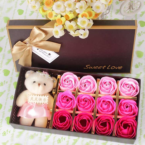 12 roses soap flower gift box plus bear Valentine's Day Children's Day small gift birthday gift graduation gift NHPER601327's discount tags