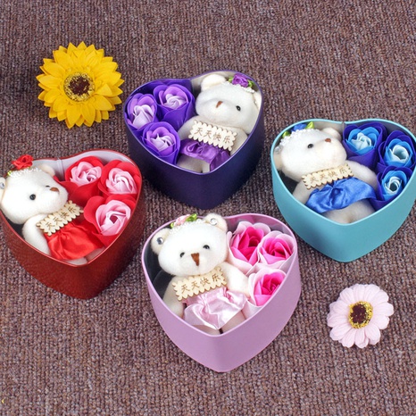 Valentine's Day Creative 3 Roses Soap Flowers Plus Bear Heart-shaped Tin Box  NHPER601353's discount tags