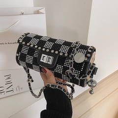 fashion Chain cylinder bag new full of rhinestone one-shoulder rivet messenger bag
