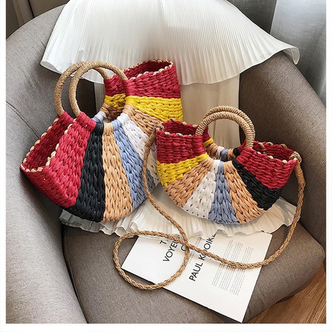 Paper embryo woven bag large-capacity clutch bag vacation beach bag hand-held messenger straw bag's discount tags