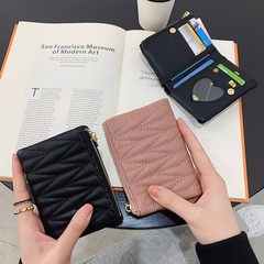 Short embroidered thread wallet small wallet new Korean cute fashion small half-fold coin purse