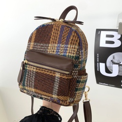 Retro fashion plaid backpack new casual messenger woolen bag