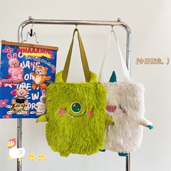Autumn and winter new cute personality plush embroidery little monster messenger bag