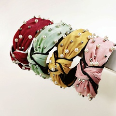 new fabric nail pearl fabric headband solid color wide-brimmed knotted hairpin simple fashion headwear